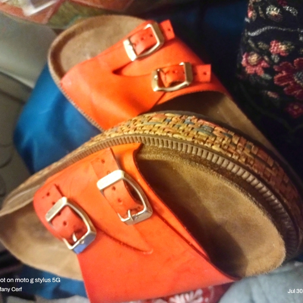 Free people sandals, orange, thick sole, size 9